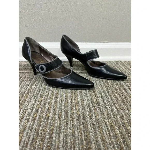 Peter Kent Vintage Black/Gray Mary Jane Button Vero Cudio 36.5 US 6.5 Excellent - Picture 5 of 15